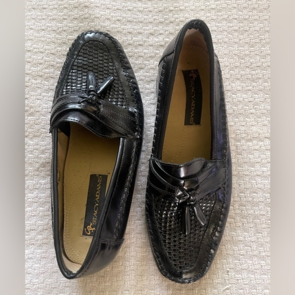 Stacy Adams men’s black leather woven loafers - Picture 2 of 5